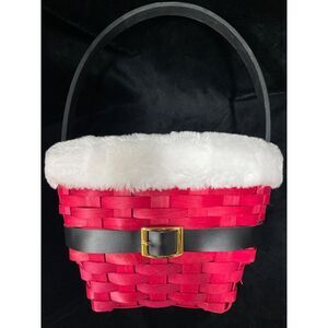 Christmas Santa basket with faux fur  10 x 9 x 6